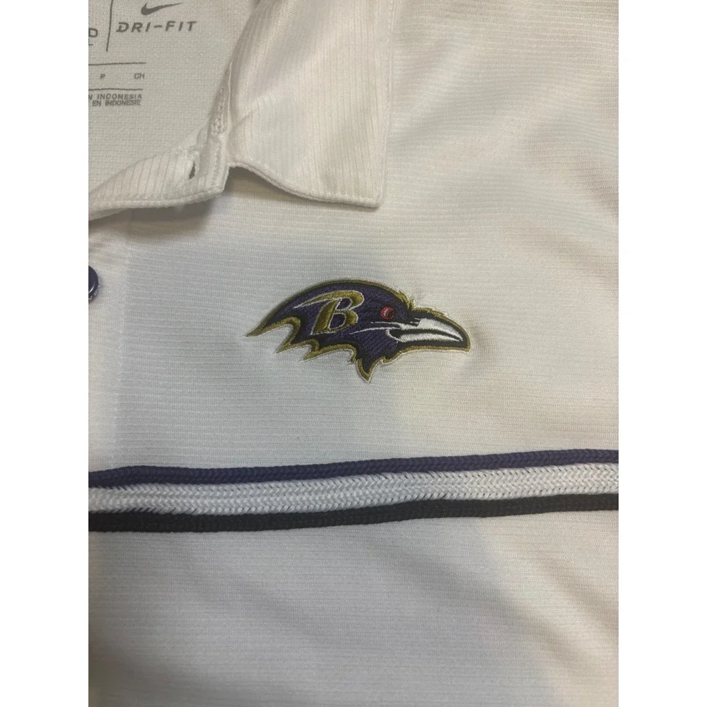 Nike Polo Shirt Mens S White Baltimore Ravens NFL Onfield Dri-FIT Short Sleeve